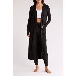 NWT YOGALICIOUS Duster Cardigan Size XS Black Long Ribbed Side Slit